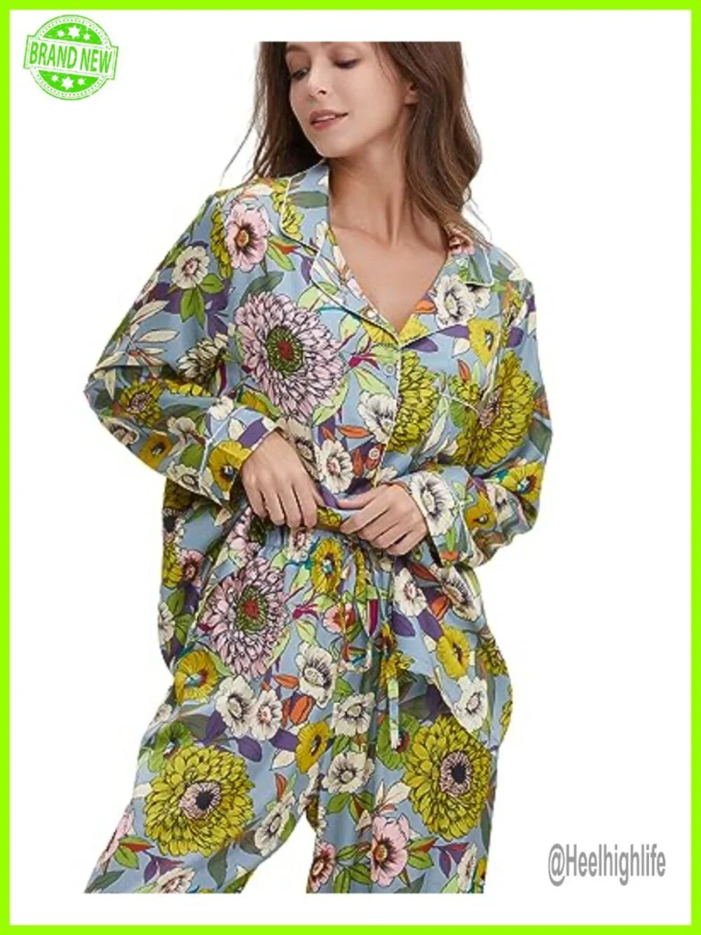 Womens Silk Satin Pajamas Set Button Down 2 Piece Pjs Long Sleeve Oversized